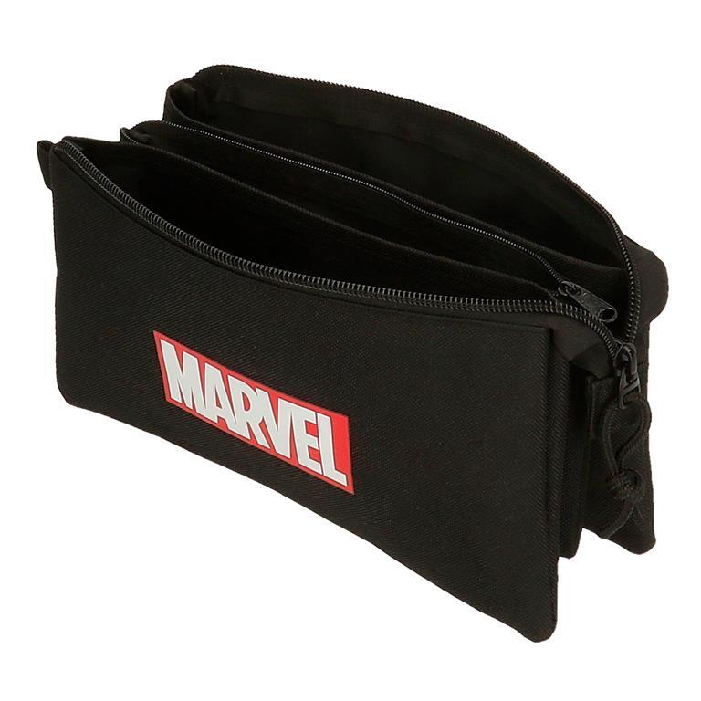 Estuche tres compartimentos Niño Marvel Marvel Red logo  12 cm Negro