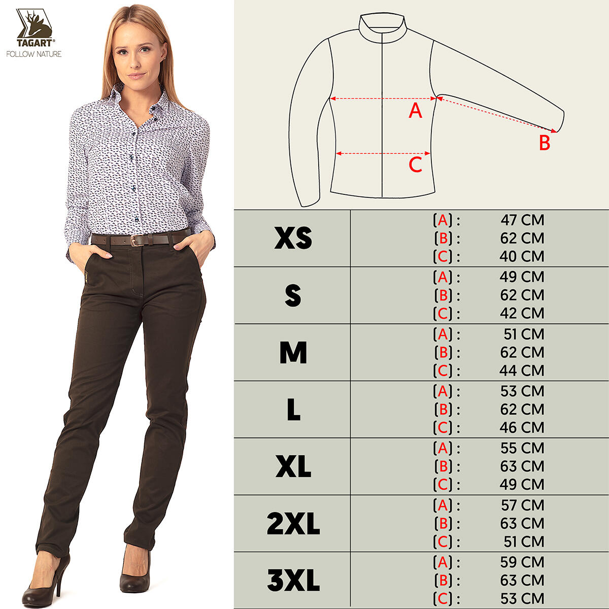 Camisa de caza para mujer con motivo Tagart Animal blanca 2/5