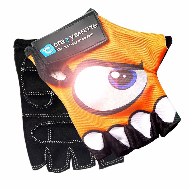 Luvas de Bicicleta Infantil | Laranja | Crazy Safety | Olhos Refletivos | Tam. S