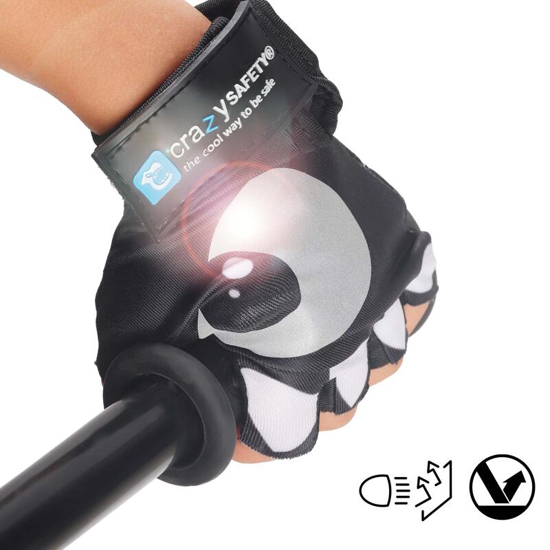 Gants Vélo Enfant | Noir | Crazy Safety | Yeux Réfléchissants | Taille S