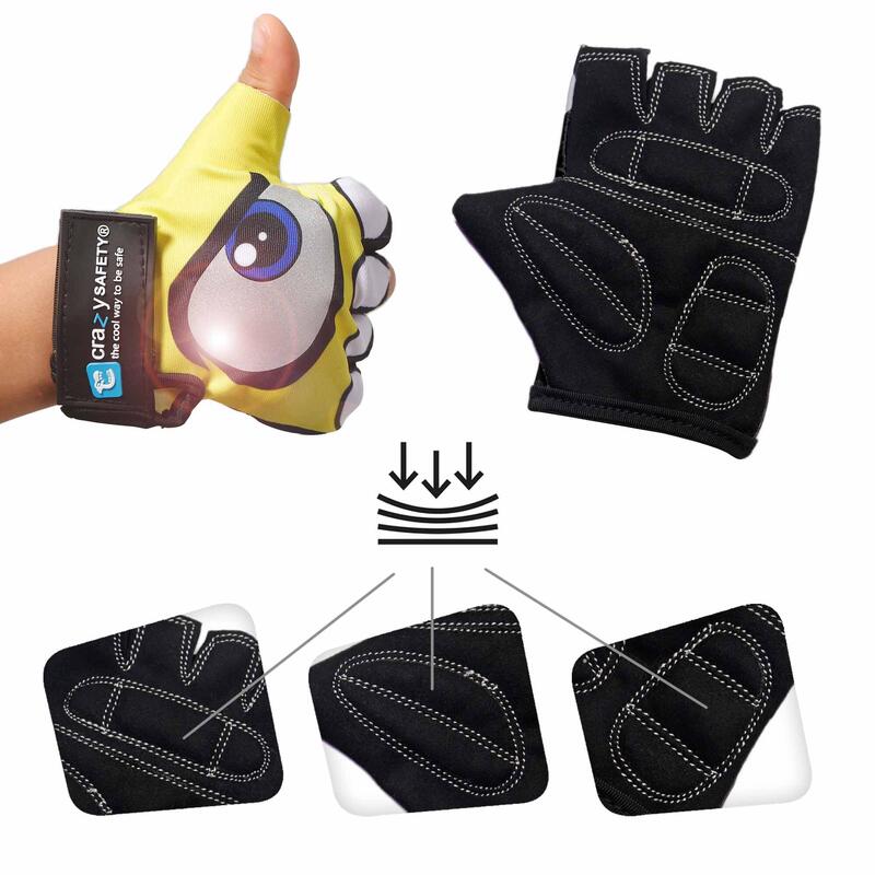 Gants Vélo Enfant | Jaune | Crazy Safety | Yeux Réfléchissants | Taille S