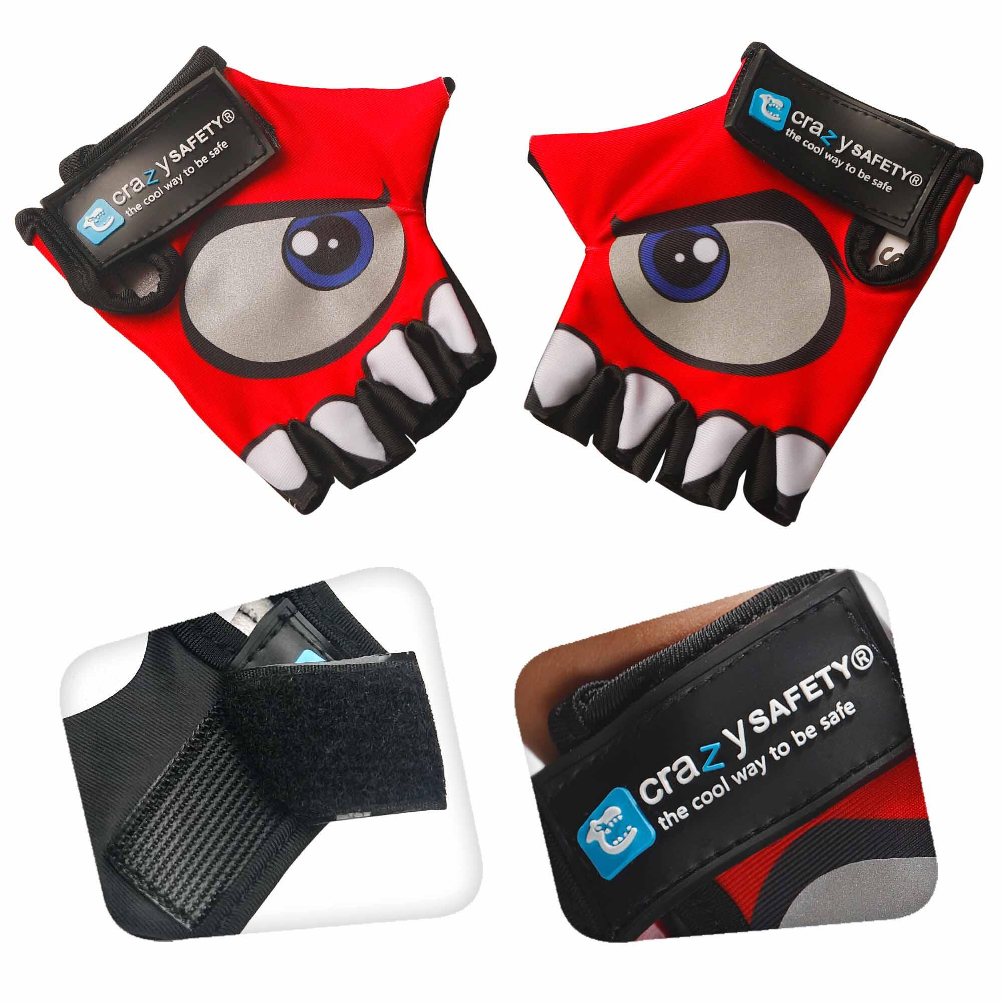 Fietshandschoenen Kinderen | Rood | Crazy Safety | Reflecterende Ogen | S 3/6