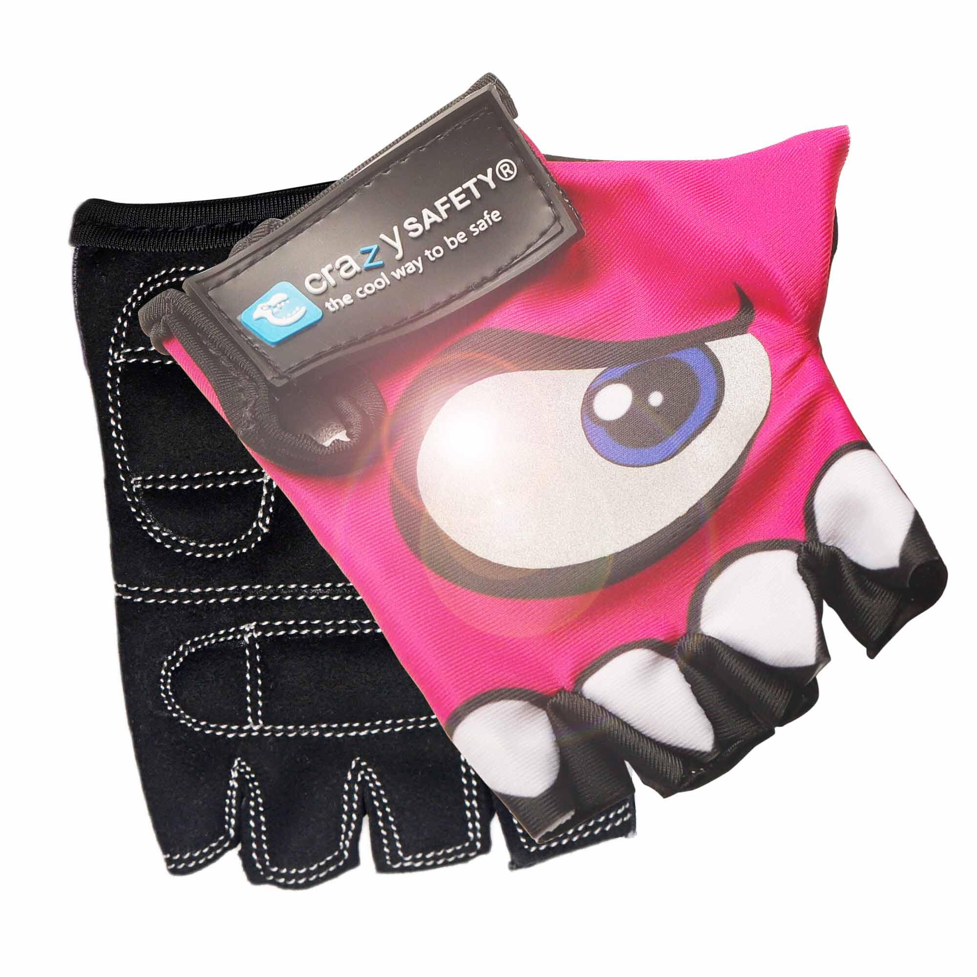 Luvas de Bicicleta Infantil | Rosa | Crazy Safety | Olhos Refletivos | Tam. S