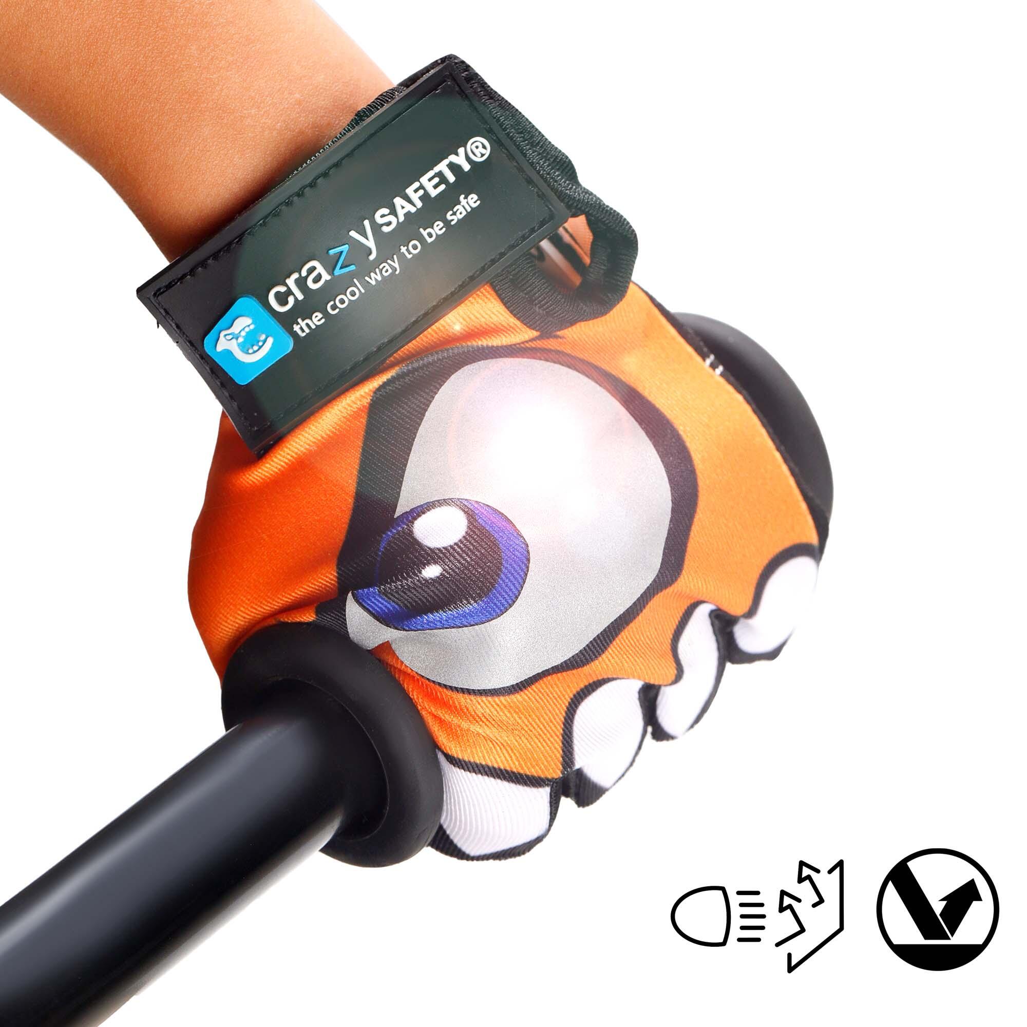 Gants Vélo Enfant | Orange | Crazy Safety | Yeux Réfléchissants | Taille S 2/6