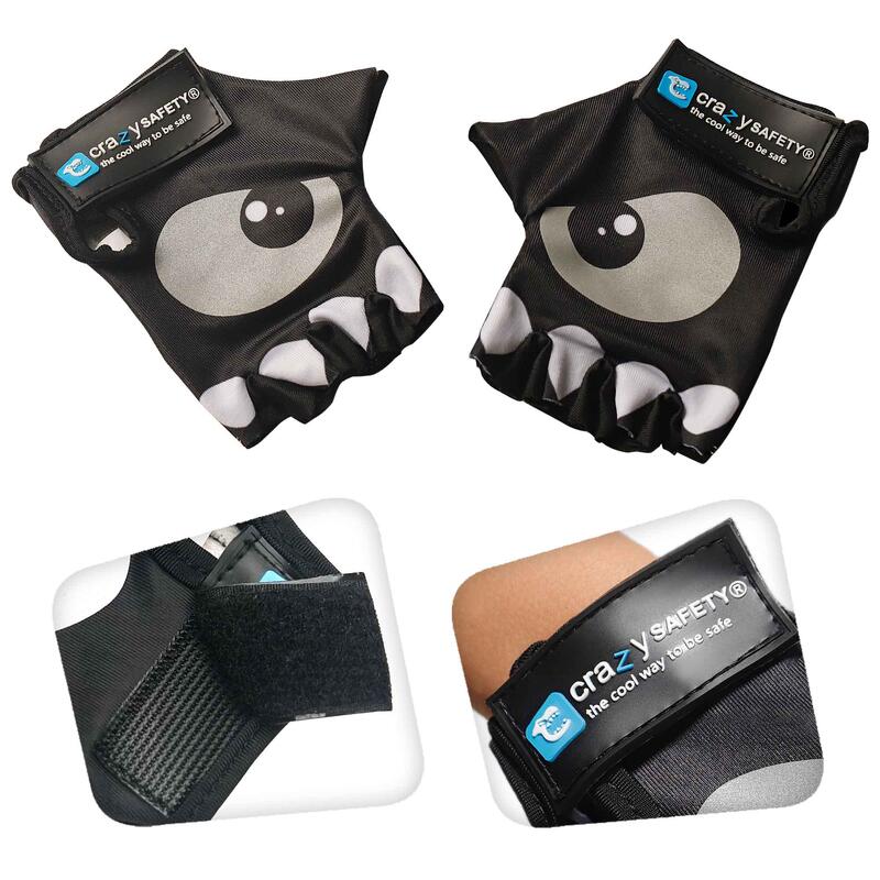 Gants Vélo Enfant | Noir | Crazy Safety | Yeux Réfléchissants | Taille S