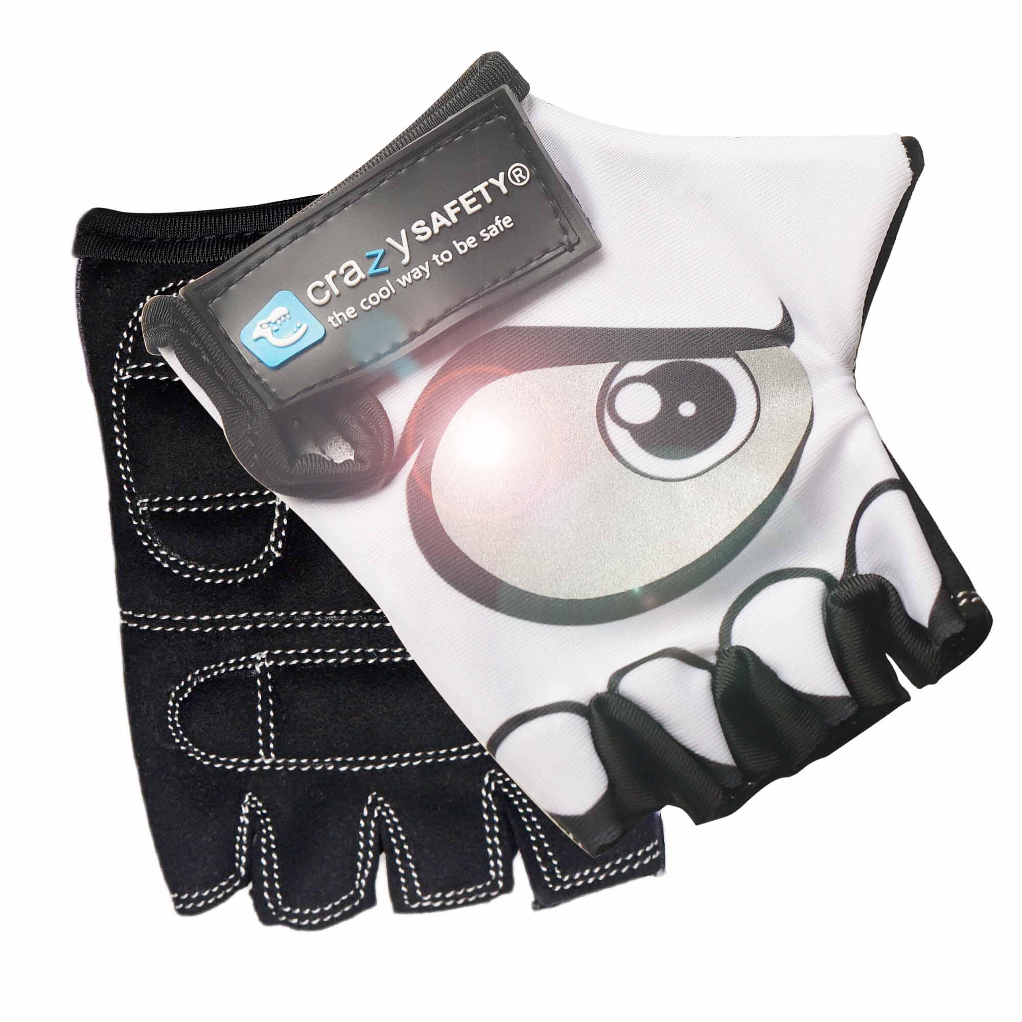 Luvas de Bicicleta Infantil | Branco | Crazy Safety | Olhos Refletivos | Tam. S