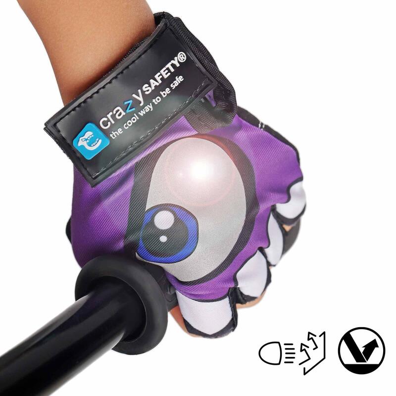 Luvas de Bicicleta Infantil | Roxo | Crazy Safety | Olhos Refletivos | Tam. S