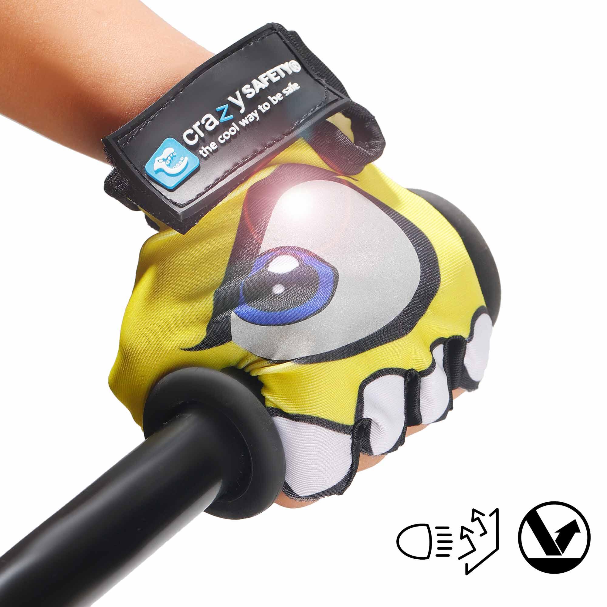 Guantes bicicleta niños | Amarillo | Crazy Safety | Ojos Reflectantes | Talla S 2/6