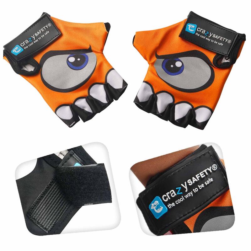 Gants Vélo Enfant | Orange | Crazy Safety | Yeux Réfléchissants | Taille S