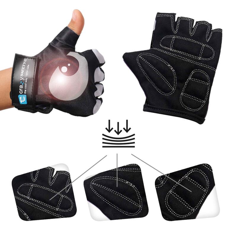 Gants Vélo Enfant | Noir | Crazy Safety | Yeux Réfléchissants | Taille S