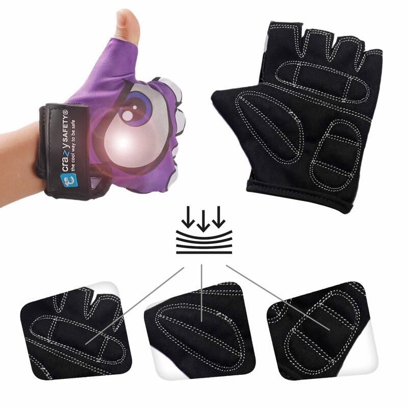 Luvas de Bicicleta Infantil | Roxo | Crazy Safety | Olhos Refletivos | Tam. S