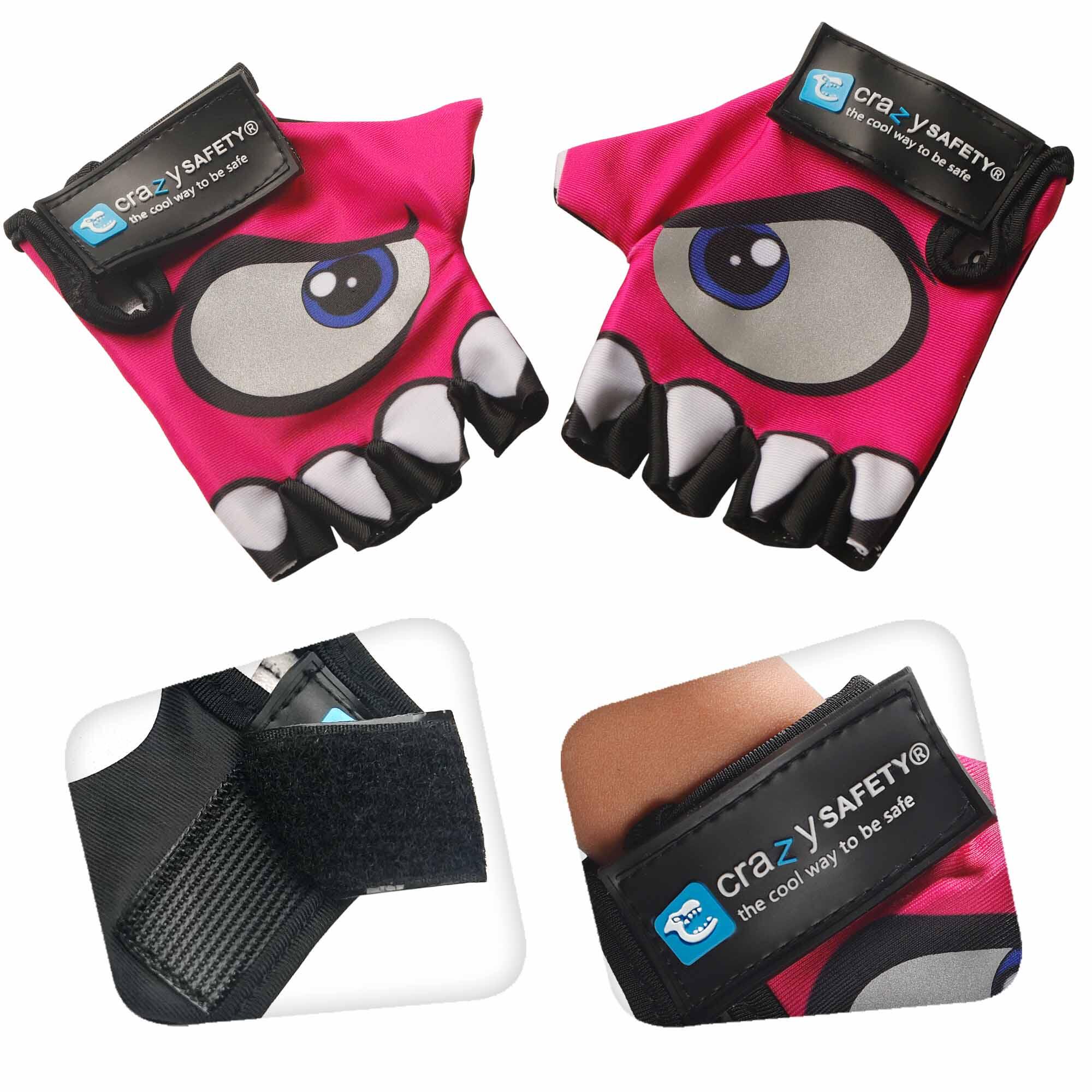 Gants Vélo Enfant | Rose | Crazy Safety | Yeux Réfléchissants | Taille S 3/6