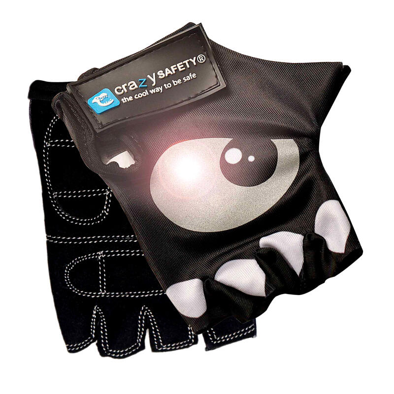 Luvas de Bicicleta Infantil | Preto | Crazy Safety | Olhos Refletivos | Tam. S