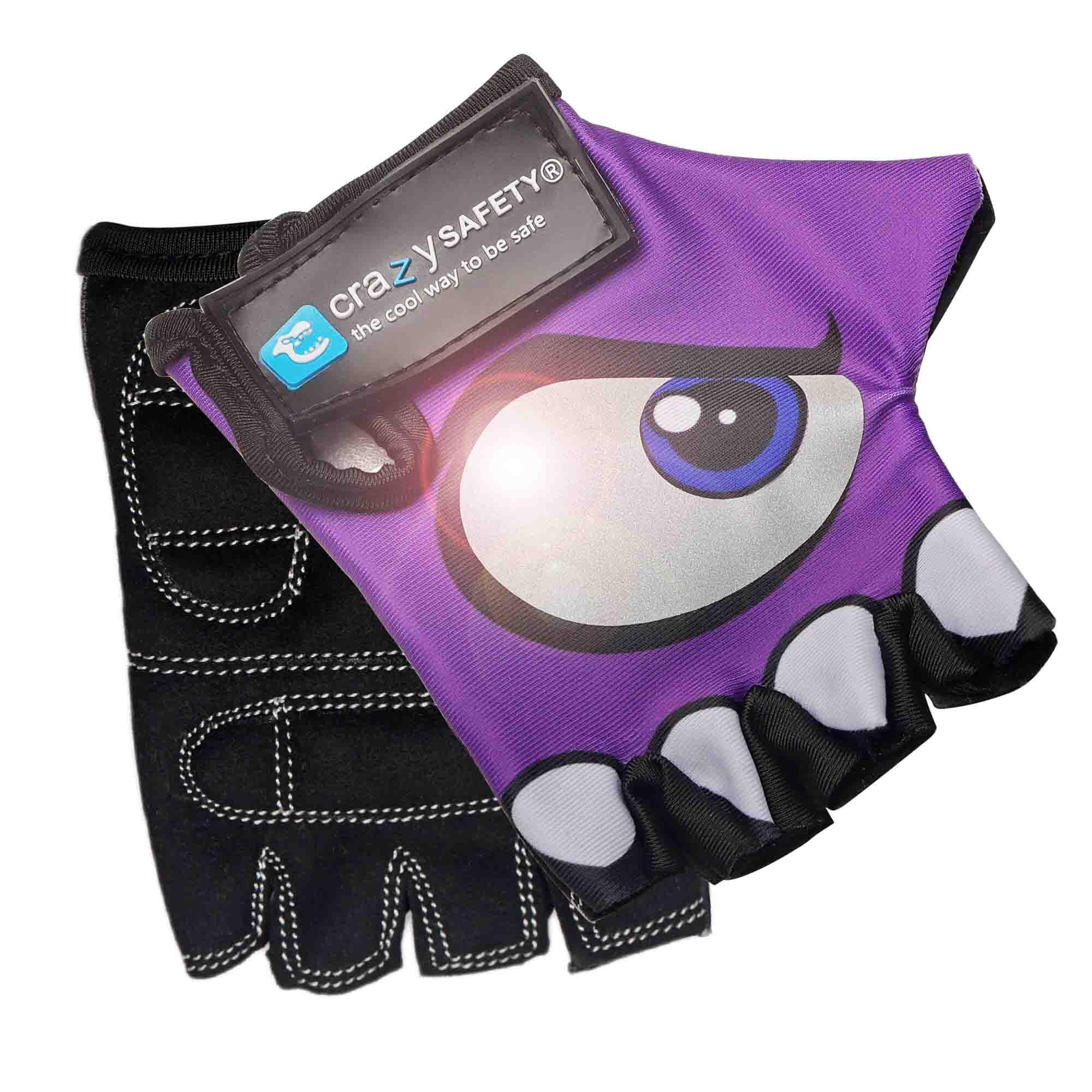 Luvas de Bicicleta Infantil | Roxo | Crazy Safety | Olhos Refletivos | Tam. S
