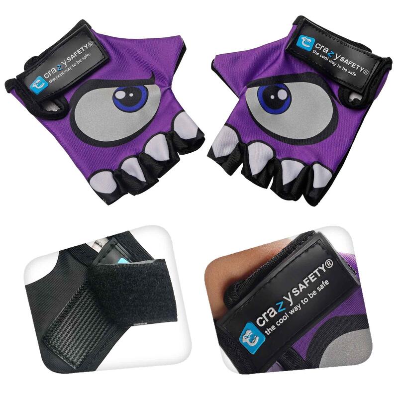 Luvas de Bicicleta Infantil | Roxo | Crazy Safety | Olhos Refletivos | Tam. S