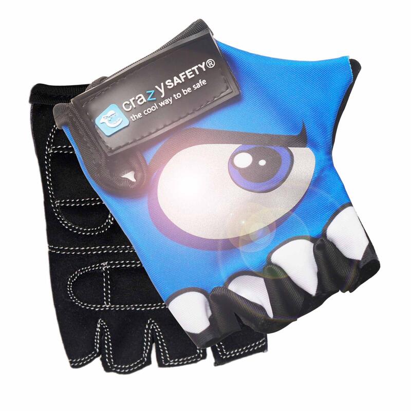 Guantes bicicleta niños | Azul | Crazy Safety | Ojos Reflectantes | Talla S