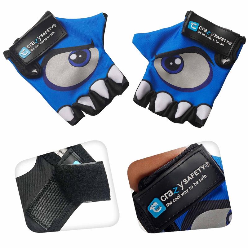 Guantes bicicleta niños | Azul | Crazy Safety | Ojos Reflectantes | Talla S