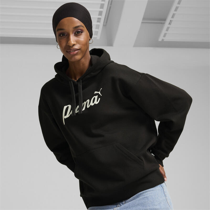 ESS+ Script hoodie voor dames PUMA Black White Rubber