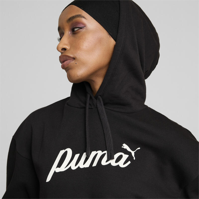 Felpa con cappuccio ESS+ Script da donna PUMA Black White Rubber