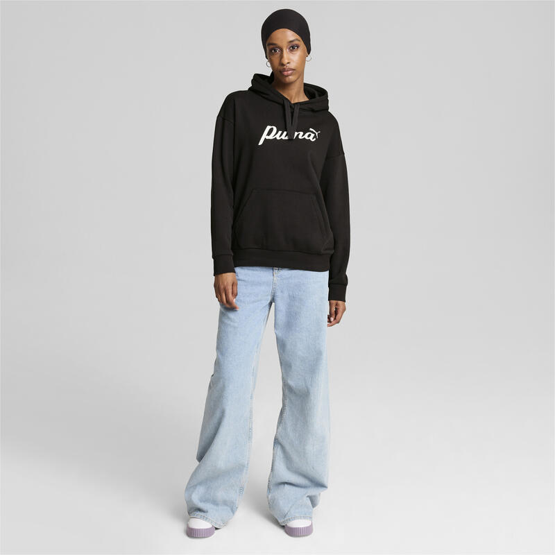 ESS+ Script hoodie voor dames PUMA Black White Rubber