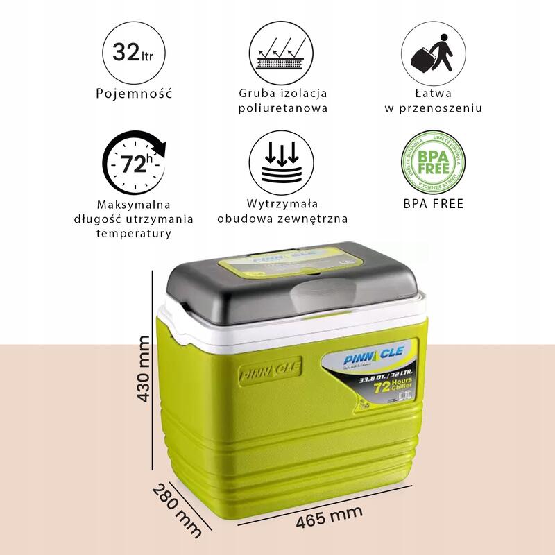 Zestaw lodówka turystyczna Pinnacle TPX7000 32L zielona +4 wkłady 500 ml