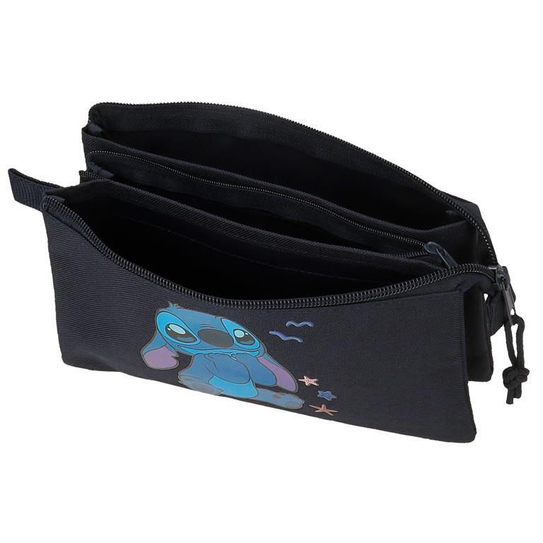 Estuche tres compartimentos Niña Disney Stitch Excited  12 cm Negro