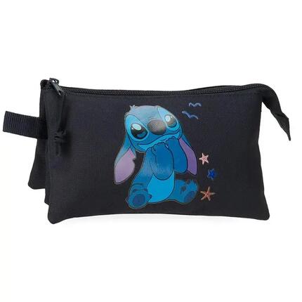 Estuche tres compartimentos Niña Disney Stitch Excited 12 cm Negro