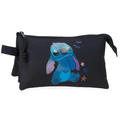 Estuche tres compartimentos Niña Disney Stitch Excited 12 cm Negro