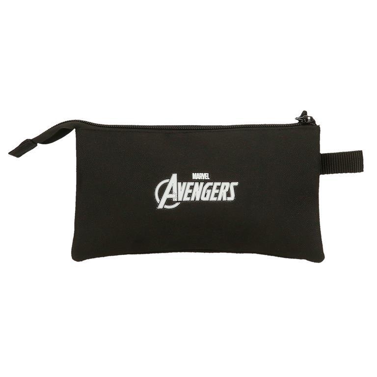 Estuche tres compartimentos Niño Marvel Characters logo  12 cm Negro