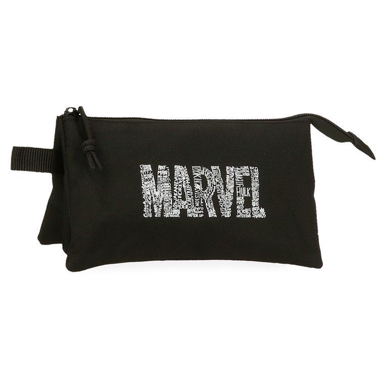 Estuche tres compartimentos Niño Marvel Characters logo  12 cm Negro