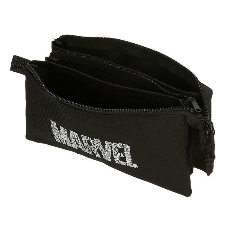 Estuche tres compartimentos Niño Marvel Characters logo  12 cm Negro