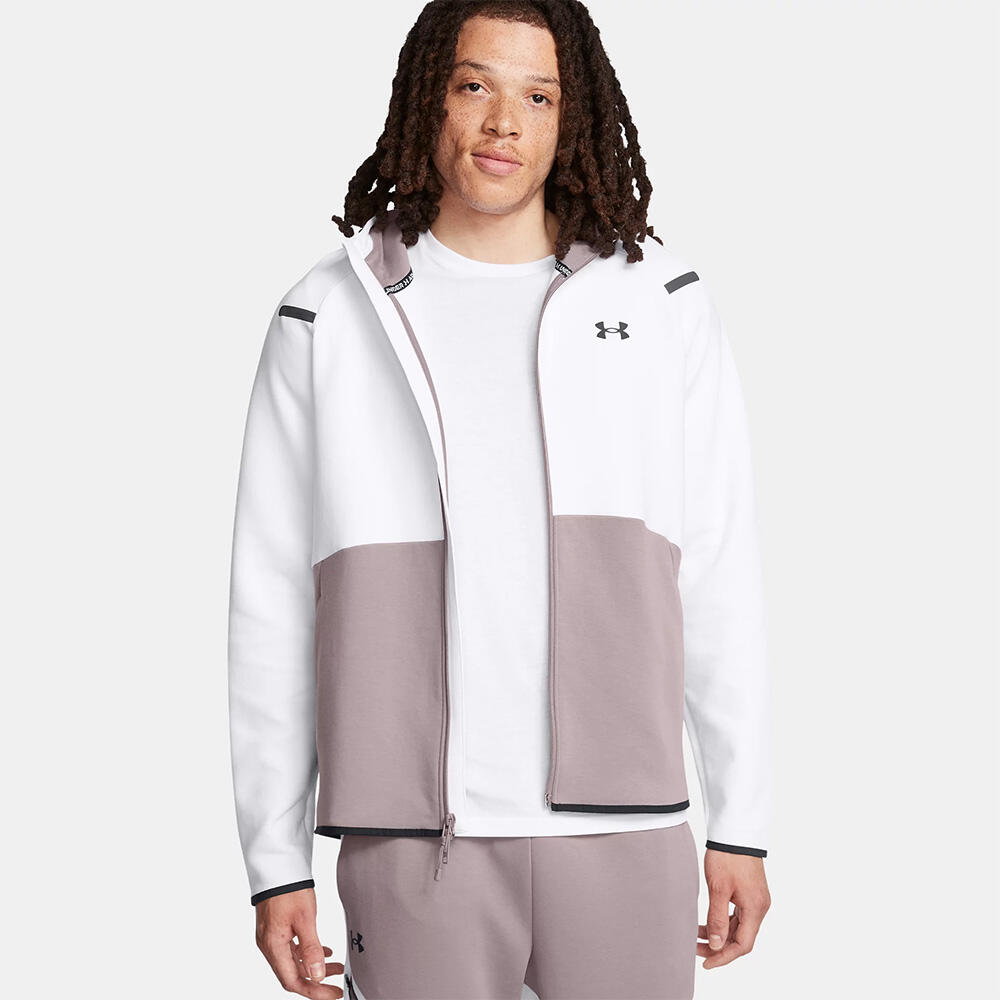 Veste à capuche Under Armour Inarrêtable Fleece Homme Blanc et Tetra Gris 3/6