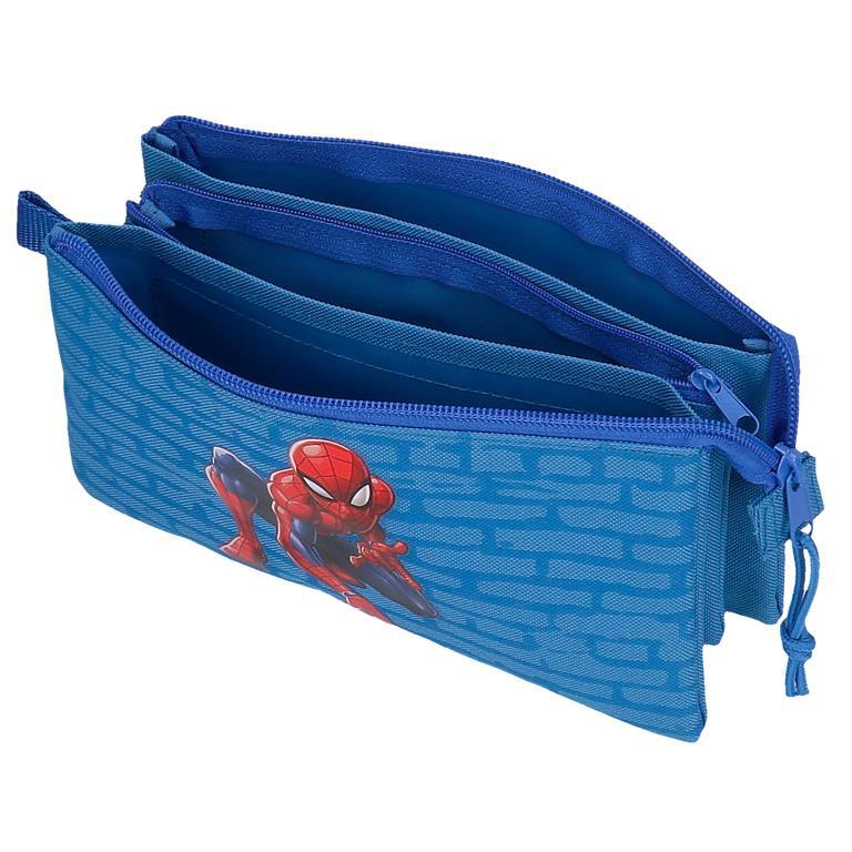 Estuche tres compartimentos Niño Marvel Spiderman vigilante  12 cm Azul