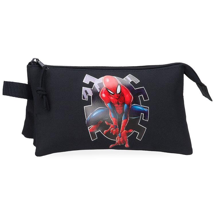 Estuche tres compartimentos Niño Marvel Spiderman Attack  12 cm Negro