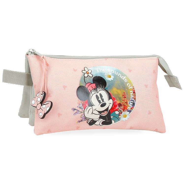Estojo de três compartimentos menina disney minnie wild nature 12cm verde