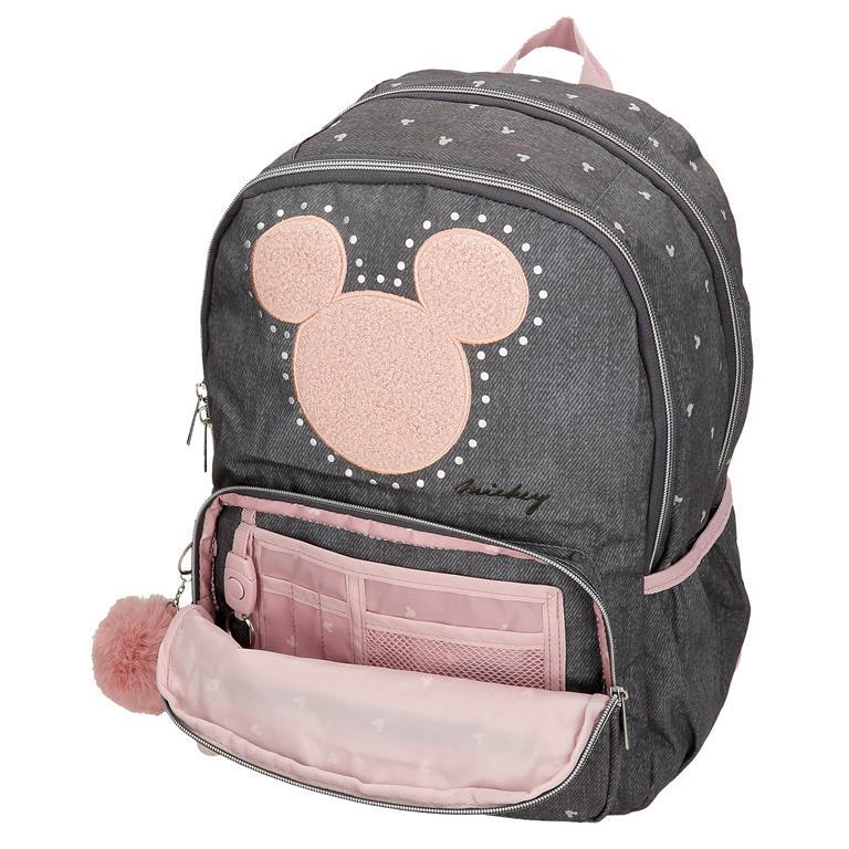 Mochila escolar Niña Disney Mickey studs dos compartimentos 44 cm negro