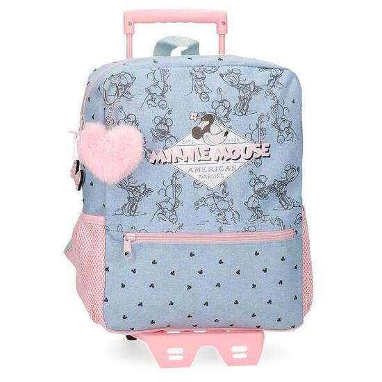 Zaino scolastico Bambina Disney Minnie American darling con carrello 38 cm Blu