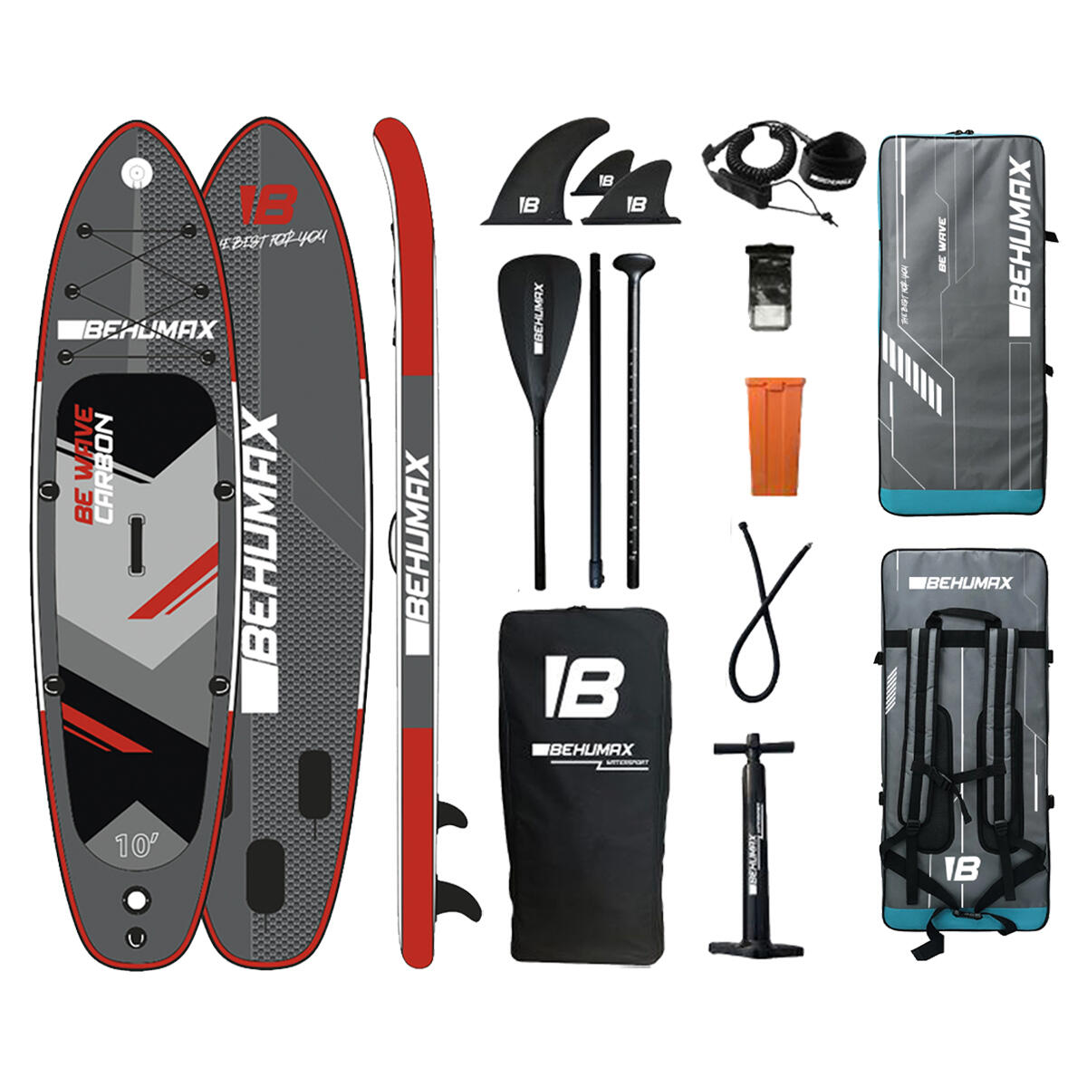 Behumax - Planche De Stand Up - Be Wave Carbon Rouge - Planche De Stand Up Paddle - Rouge - Kid Unique - Decathlon