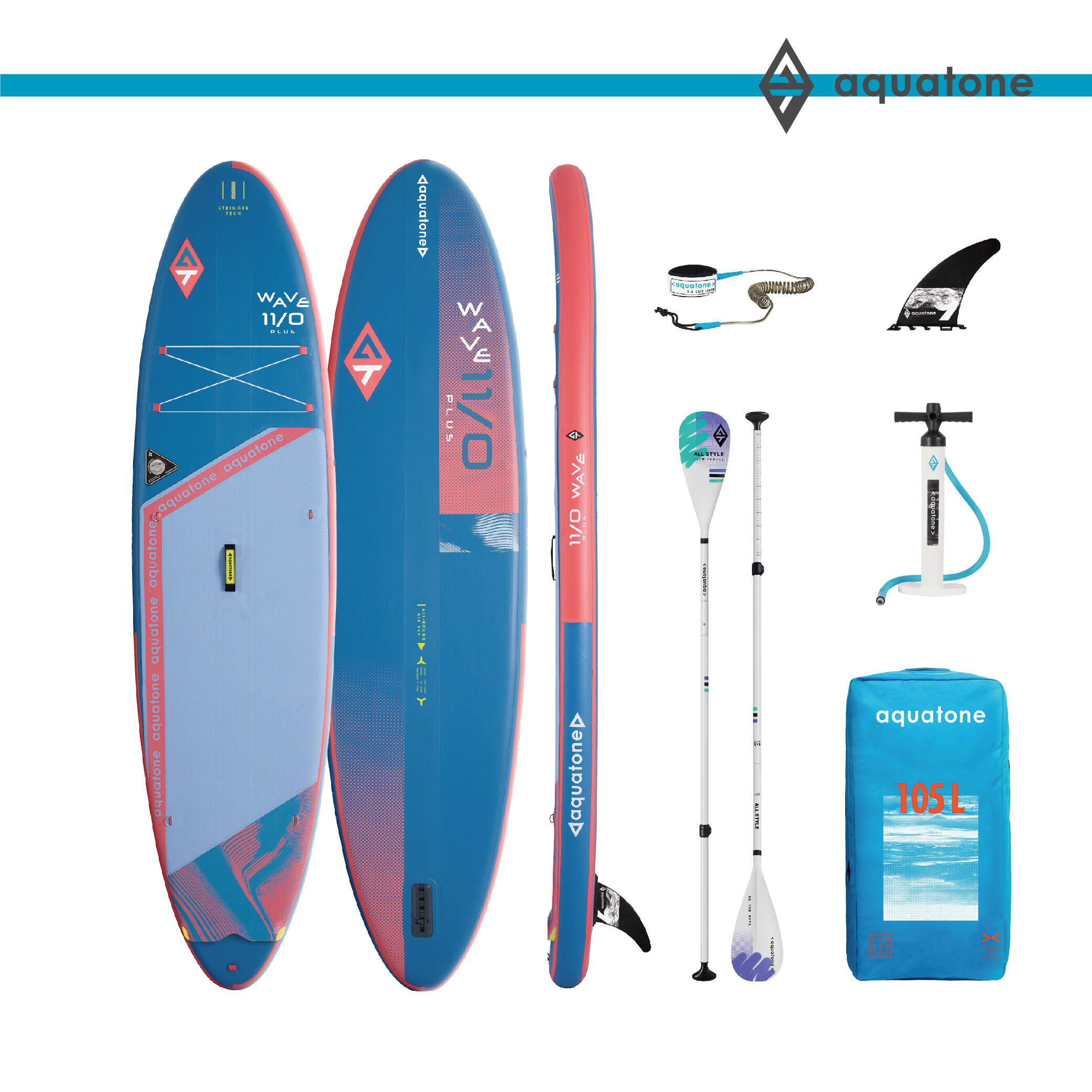Pompowana deska sup do pływania Aquatone Wave 11.0 Allround zestaw