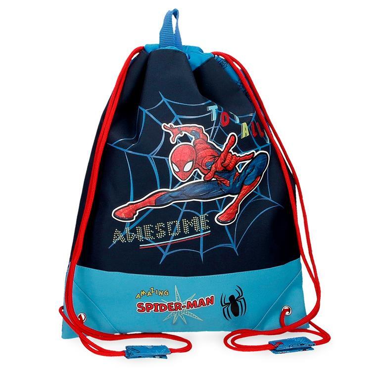 Mochila saco Niño Marvel Spiderman Totally awesome  34 cm Azul