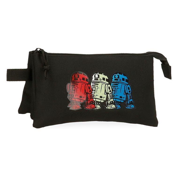 Estuche tres compartimentos Unisex  Star wars - R2D2  12 cm Negro