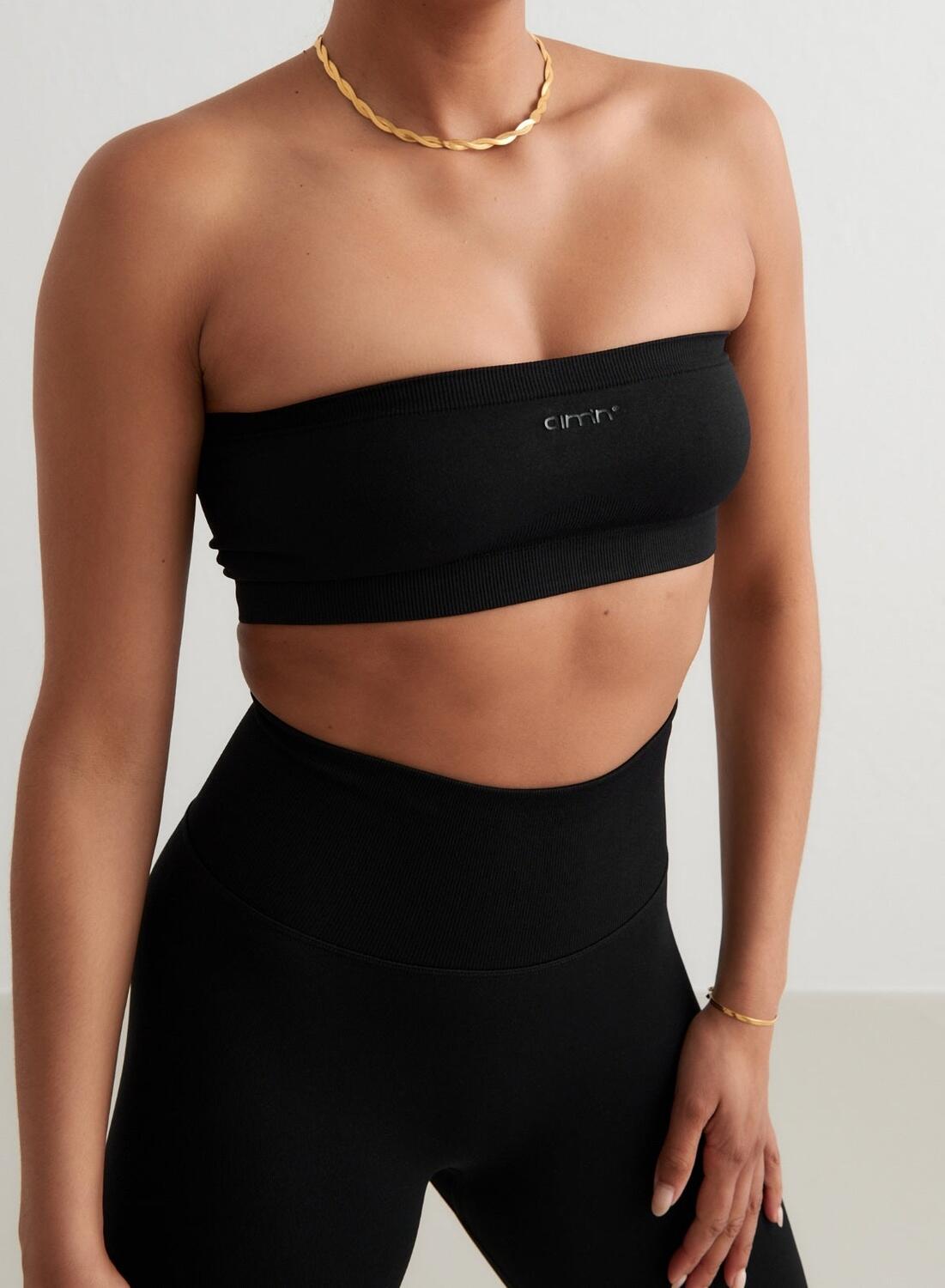 AIM'N Damen Bandeau-BH Nahtlos Feuchtigkeitsableitend Schwarz