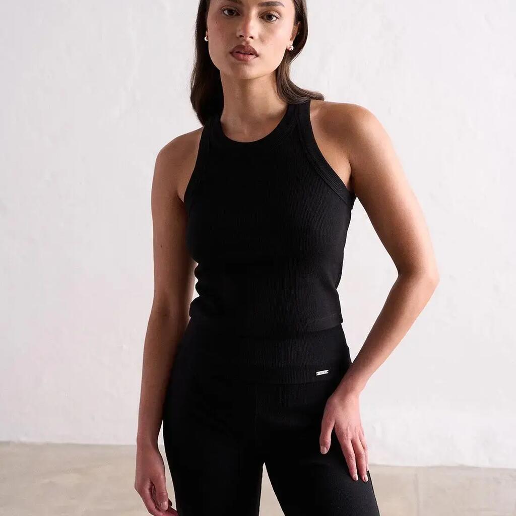 Women's Tank Top Ribbed Cotton Blend Tight Fit Ease Black
