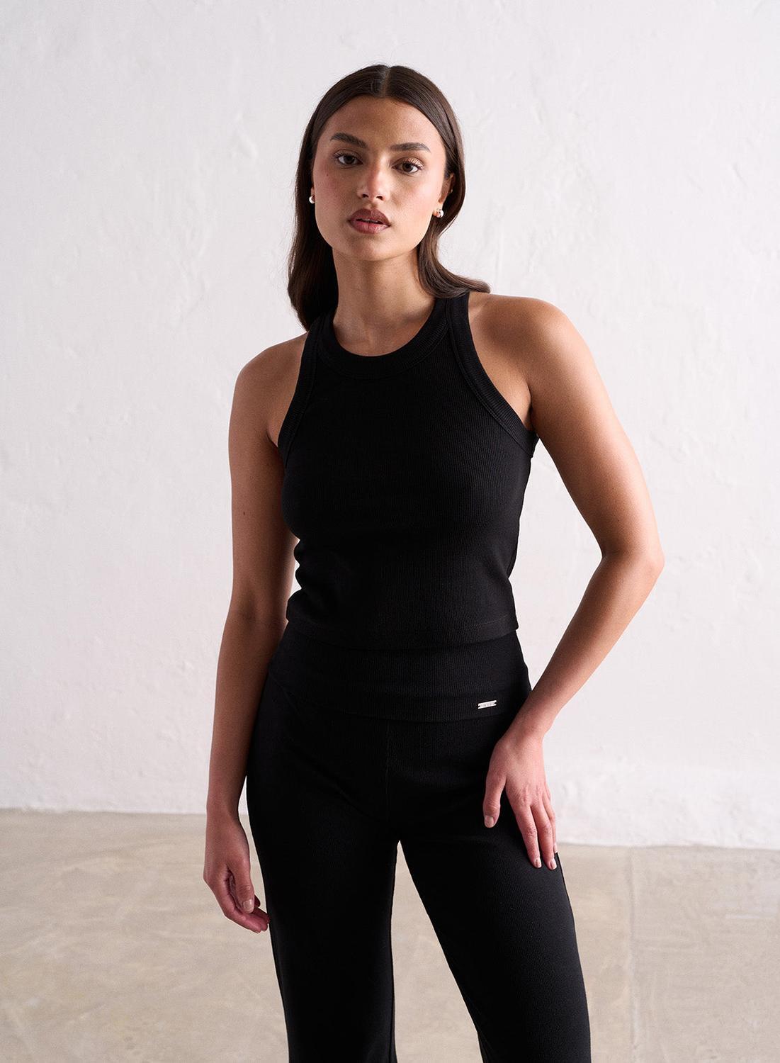 AIM'N Dames Yoga Tanktop Geribbelde Lichtgewicht Zwart