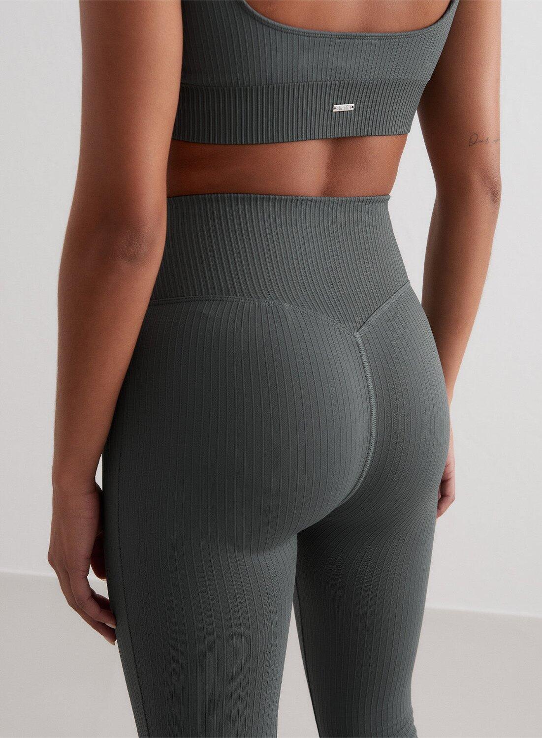 Femme Leggings Évasé Côtelé Sans Couture Vert Sauge 6/6