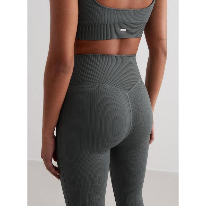 Sage Ribbed Seamless Flare Tights