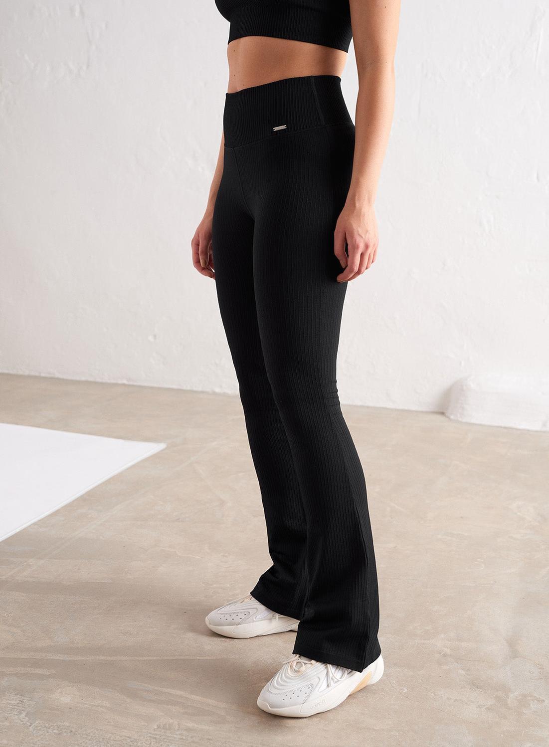 Femme Leggings Évasé Côtelé Sans Couture Noir 5/7