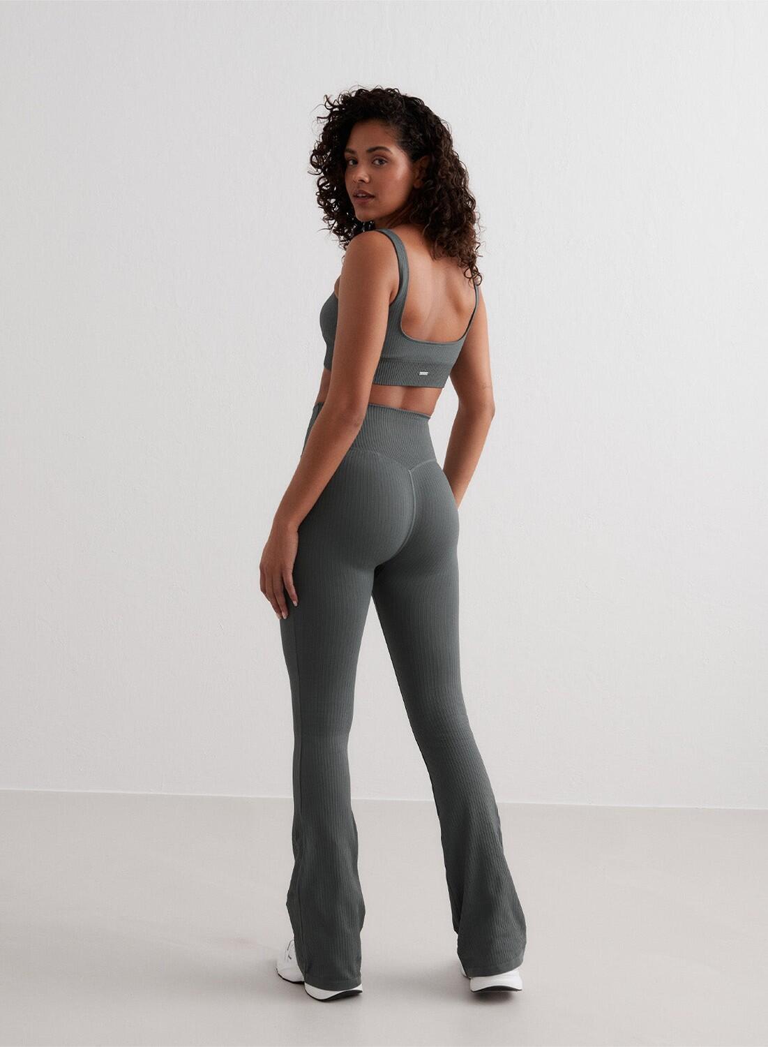 Femme Leggings Évasé Côtelé Sans Couture Vert Sauge 2/6