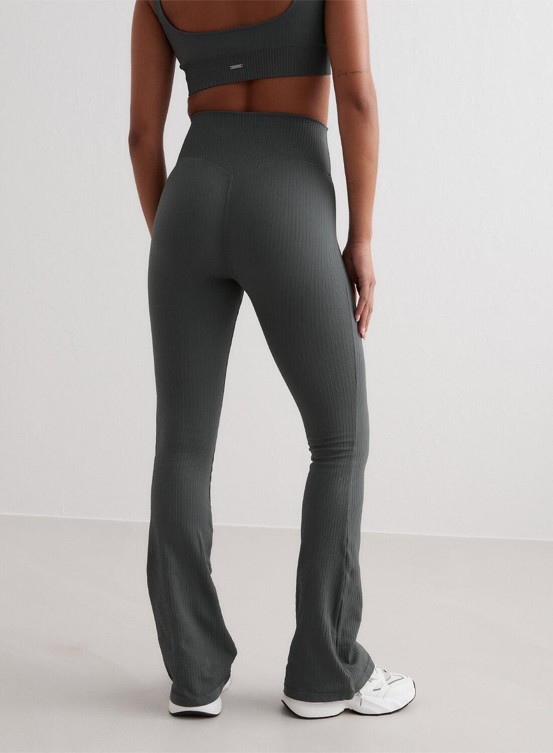 Femme Leggings Évasé Côtelé Sans Couture Vert Sauge 5/6