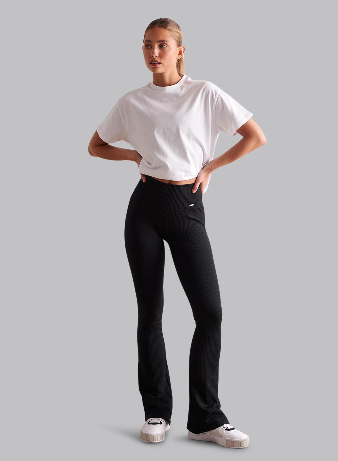 Femme Leggings Évasé Côtelé Sans Couture Noir 7/7